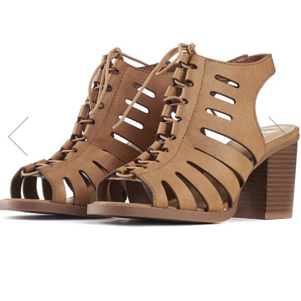 Women’s Open Toe Lace Up Slingback Shoes Tan